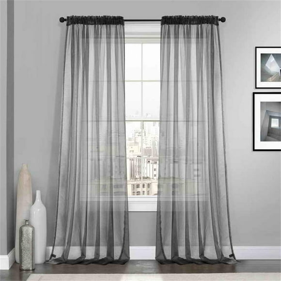 Dreaming Casa Grey Solid Sheer Curtains Voile Window Treatment Draperies 52" W x 96" L 2 Panels Rod Pocket