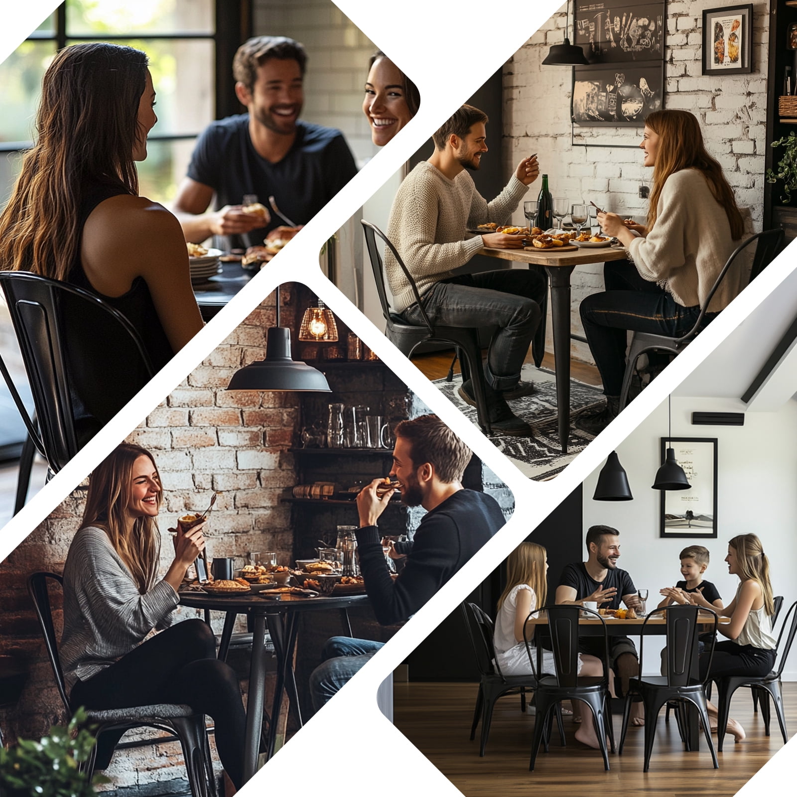 SOLEGGIATA Metal Dining Chairs Set Of 4 Stackable Tolix Style Indoor Outdoor Patio Kitchen Obsidian Black