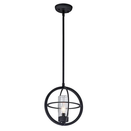 1-Light Matte Black Globe Pendant Light With Clear Glass Tube