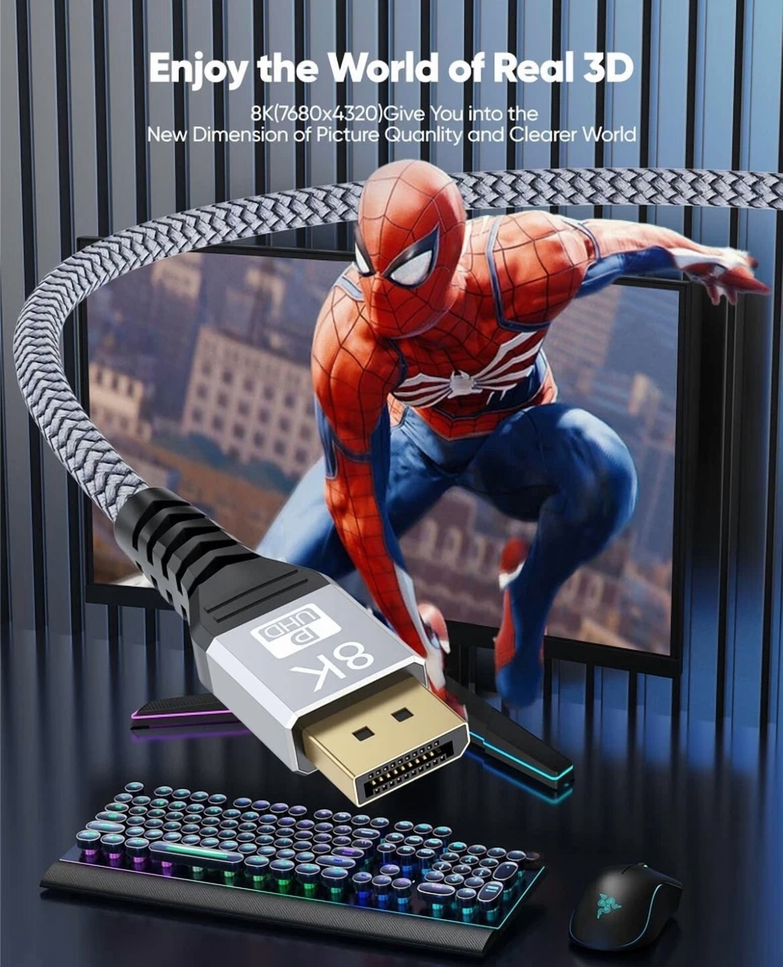 BUTTERFLY- Uhd 8K Displayport 10Ft Cable 8K@60Hz, 4K@144Hz32.4Gbps, Hdr, Hbr3 Dp To Dp Cord