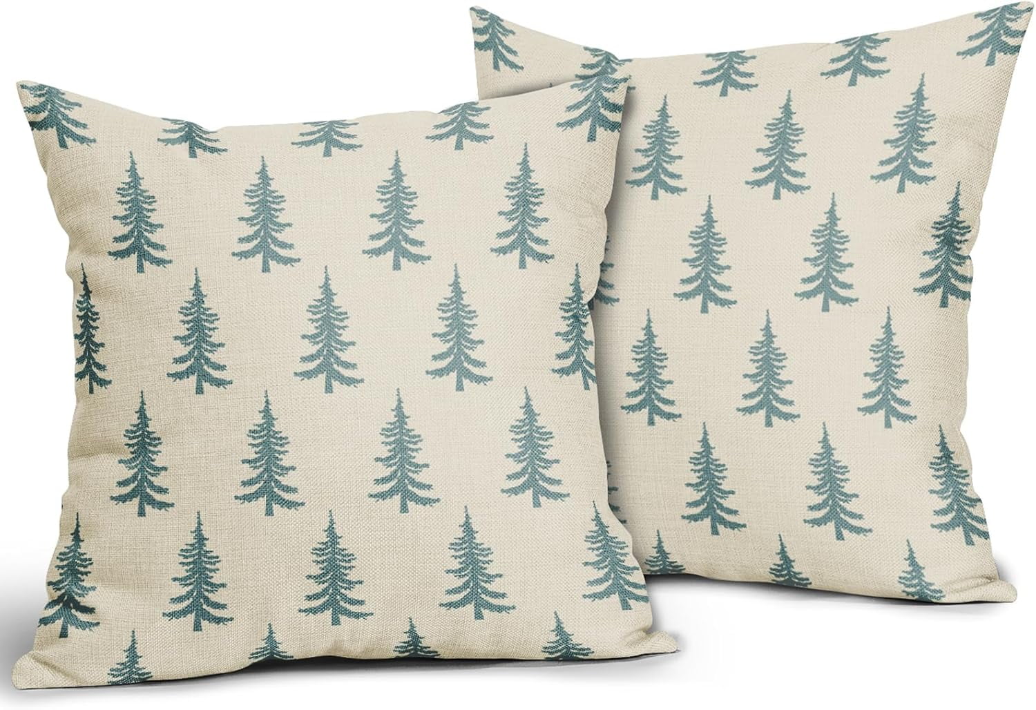 Christmas Tree Pillow Covers 18x18 Set of 2 Red Xmas Rustic Style Winter Print Decorative Outdoor Pillowcases Farmhouse Vintage Holiday Decorations Throw Cushion Case Decor for Couch Sofa Bed
