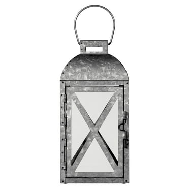 Mainstays Medium Galvanized Metal Candle Holder Lantern, Antique Gray