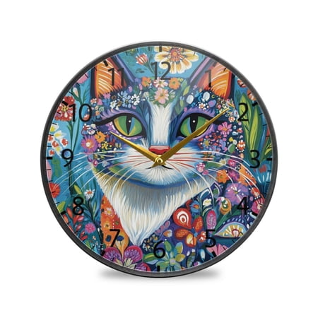BZSMCE Wall Clock Acrylic Size：9.5*9.5in/11.9*11.9in Flower Crown Feline Design Pattern Clock