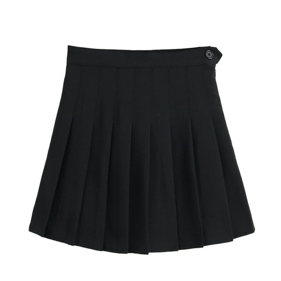 KALLORY High Waist Black Pleated Skirt for Women Tennis Wear School Dresses Acetate Fiber 1Pcs XXL