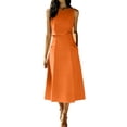 thumbnail image 2 of Karymi Two Piece Sets for Women 2 Piece Office Business Outfit Set, Crew Neck Sleeveless Crop Tank Top+High Waist Flared A Line Midi Skirt with Side Pockets Womens Tops, 2 of 7