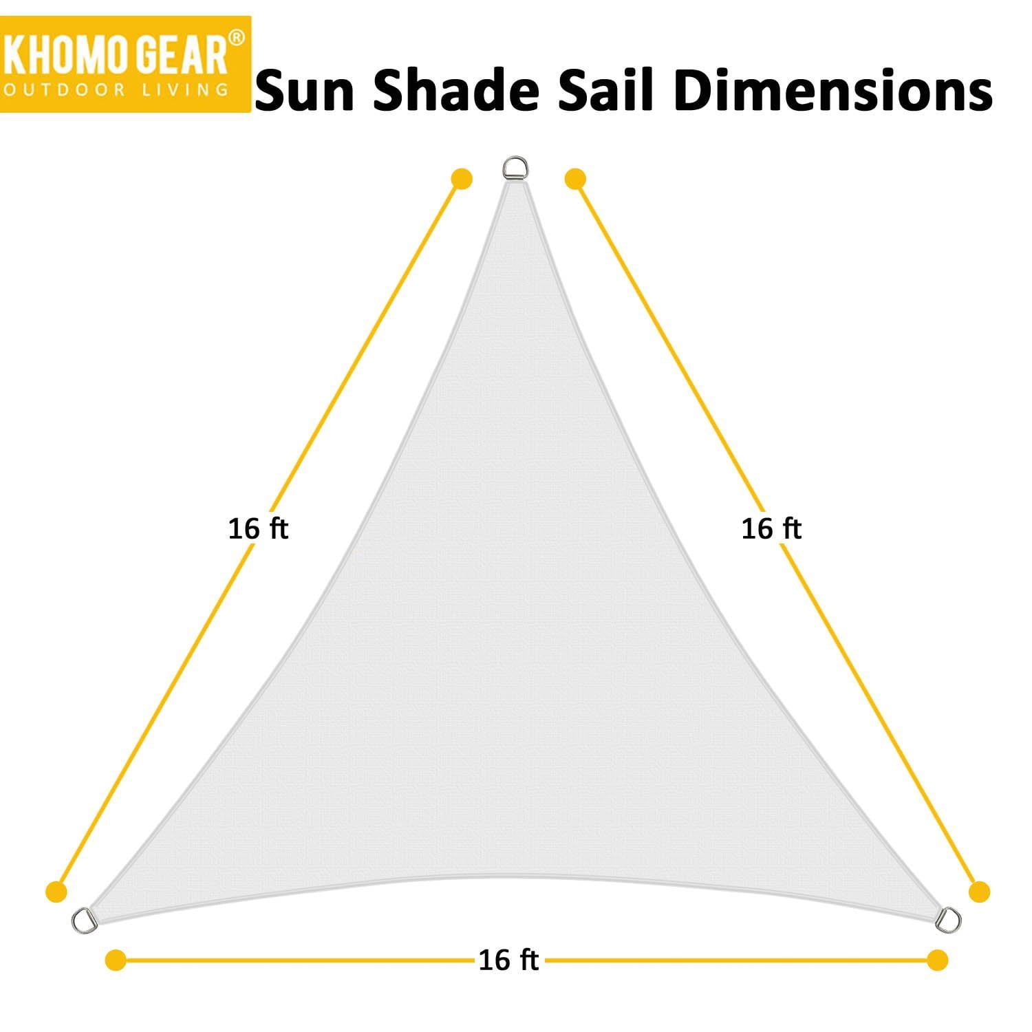 Triangle Sun Shade Sail 16x 16 x 16 Ft UV Block Fabric White
