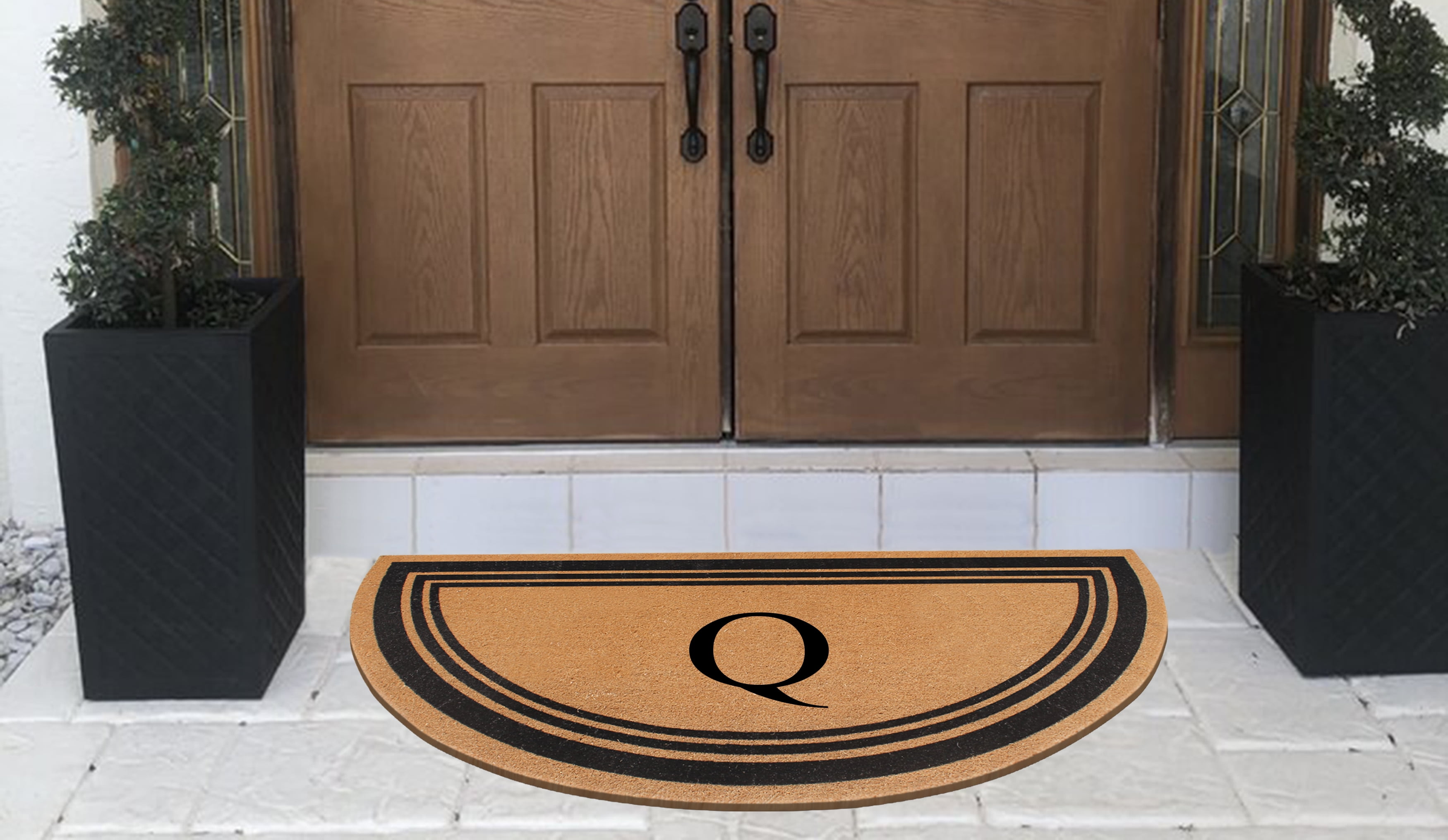 A1HC Natural Coir Flock Monogrammed Door Mat for Front Door, 30x60, Anti-Shed Treated Durable Doormat for Outdoor Entrance, Heavy Duty, Low Profile, Easy to Clean, Long Lasting, Front Porch Entry Rug