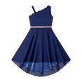 thumbnail image 2 of iiniim Kids Girls One Shoulder Sleeveless Wedding Party Bridesmaid Irregular Hem Formal Prom Gown Dress Navy Blue 6, 2 of 7