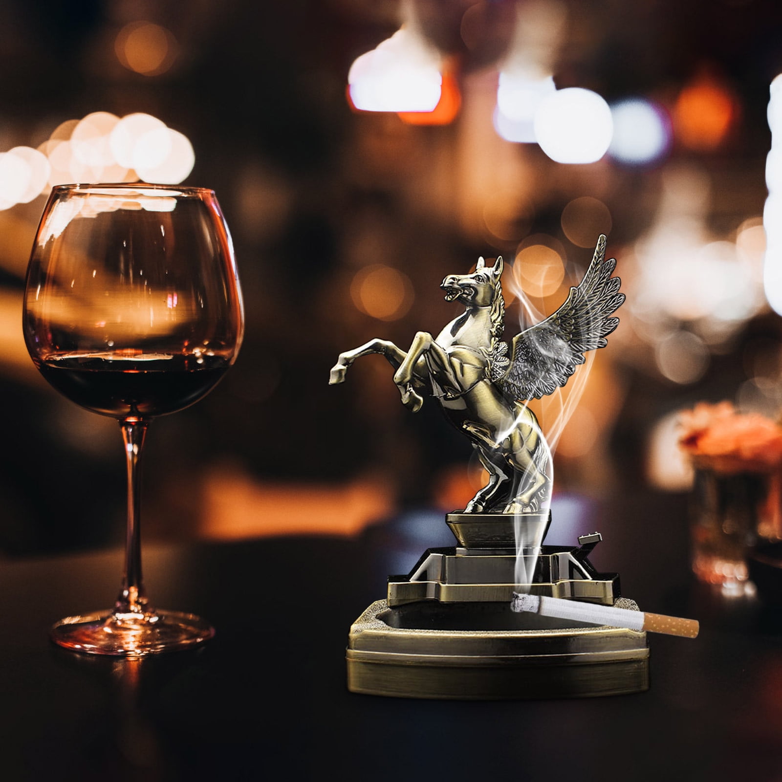 RnemiTe-amo Pegasus Shaped Novelty Cigarette Cigar Lighter Refillable  Butane Gas Lighter with Ashtray Ash Tray Decorative Ashtray Sets Novelty  Pegasus 