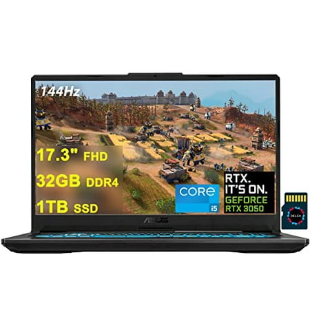 ASUS TUF Gaming F17 Premium Laptop I 17.3" FHD 144Hz IPS I 11th Gen Intel 6-Core i5-11260H (>i7-8850H) I 32GB DDR4 1TB SSD I GeForce RTX 3050 4GB I Backlit USB-C HDMI Win10 + 32GB MicroSD Card