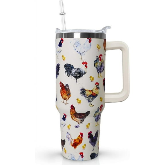40 oz tumbler with handle,40 oz Chicken Tumbler with lid and Straw,Chicken Stainless Steel Cup Coffee Travel Mug,Chicken Gifts for Chicken Lovers,Rooster Stuff Decor Accessories