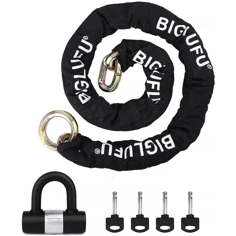 BIGLUFU Motorcycle Chain Locks Heavy Duty 5ft Long, Cut Proof 0.6 inch  Thick Square Chains with 4 Keys U Lock, for Motorcycles , Bike, Generator