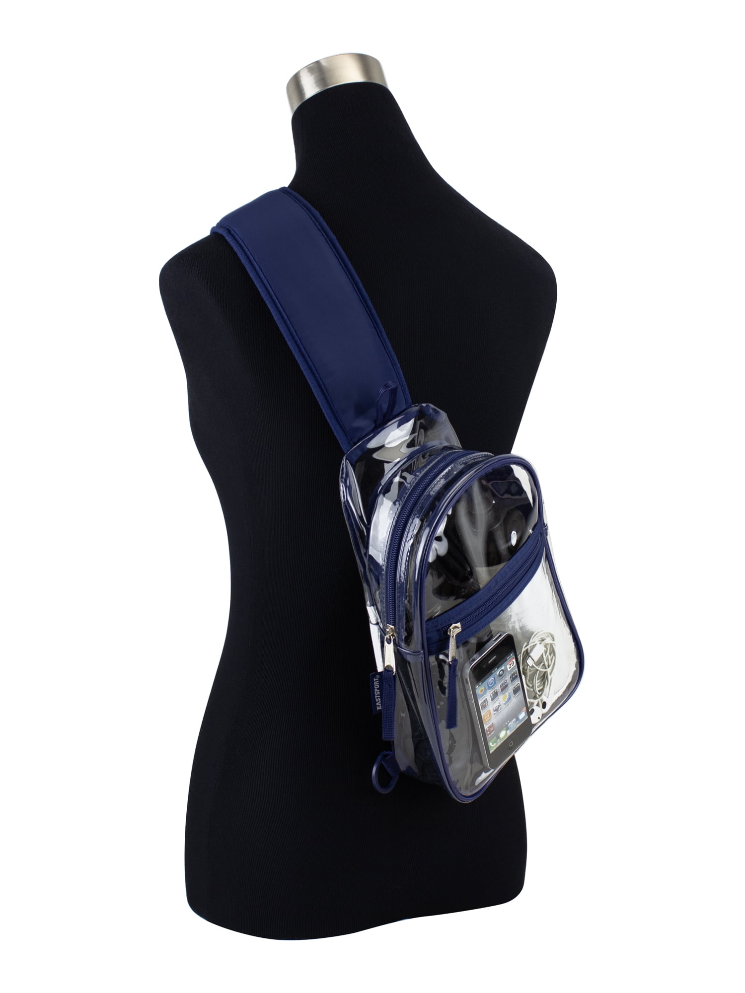 Eastsport Unisex Clear Sling Stadium Approved Bag, Blue Trim