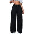thumbnail image 2 of Women Straight Leg Jeans High Waisted Stretchy Wide Leg Boyfriend Jeans Denim Pants Black XL, 2 of 10