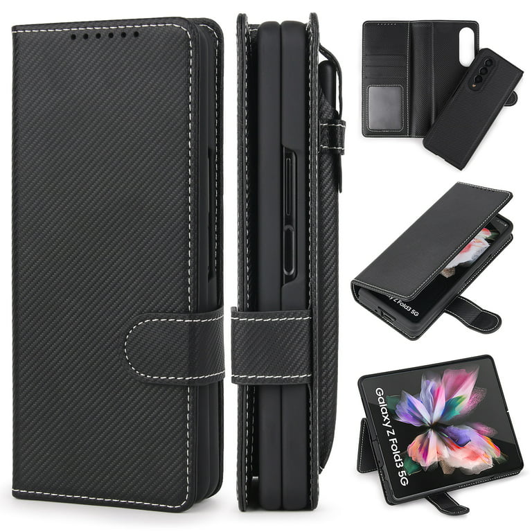 Galazy Z Fold 3 Wallet Case, PU Leather Wallet Card Slot Magnetic  Detachable 2-Style 360 Full Protection Stylus Storage Phone Cover for Samsung  Galaxy Z Fold 3 5g,Twillblack 