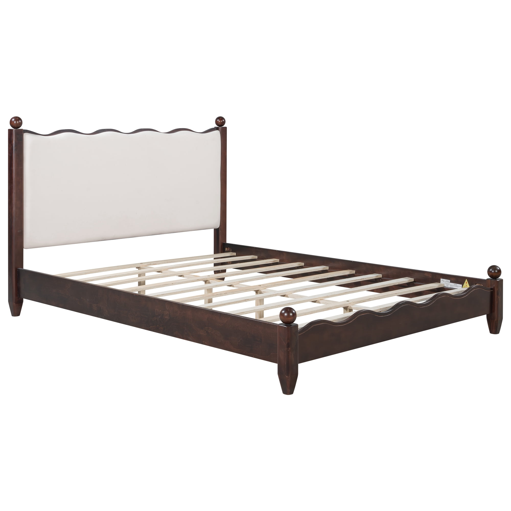 Euroco Wood Queen Size Wood Platform Bed with Upholstery Headboard, Espresso