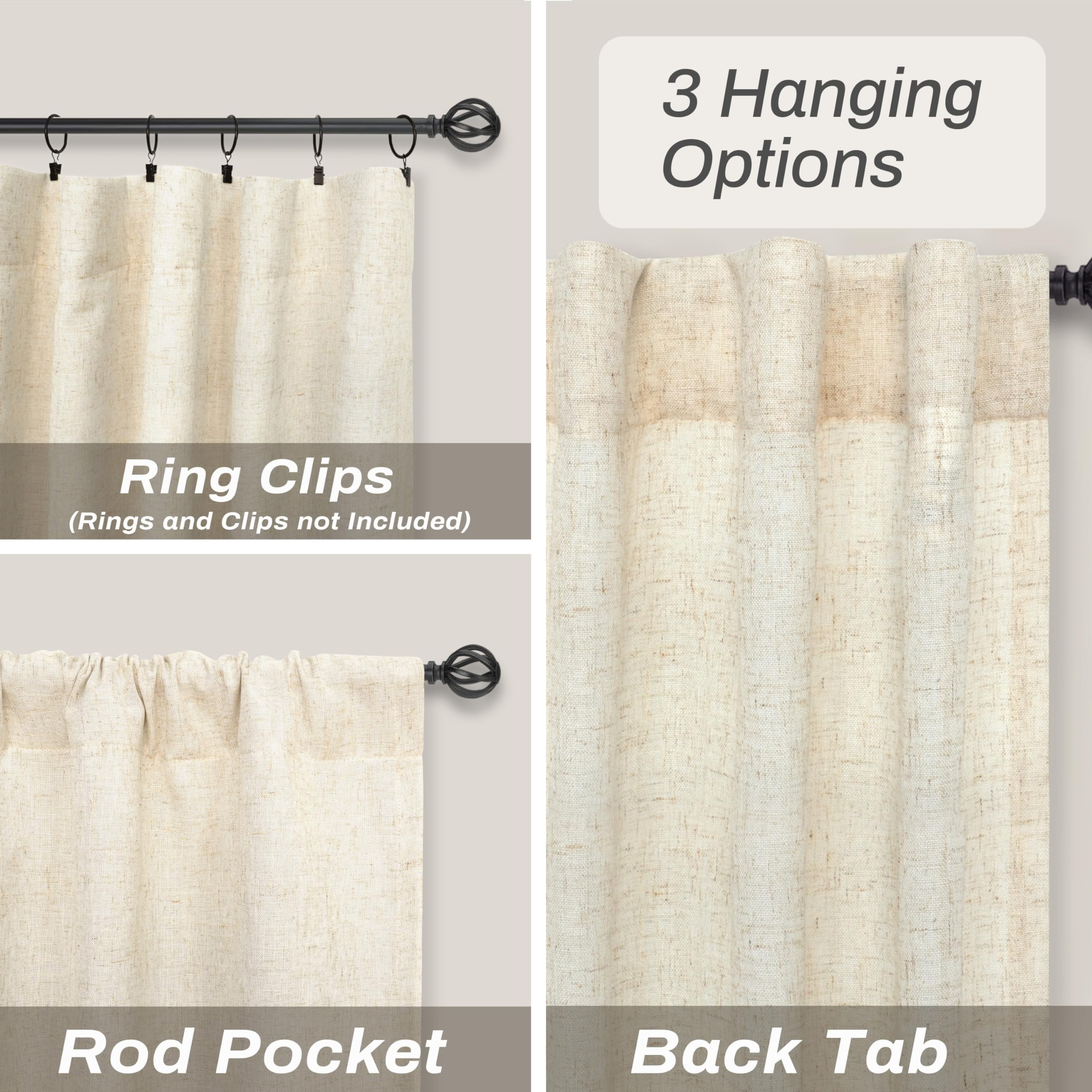 DriftAway Natural Linen Curtains 54 Inches Long for Living Room Semi Sheer 2 Panels Farmhouse Real Flax 3 Inch Rod Pocket Back Tab Boho Rustic Light Filtering Window Drapes for Bedroom