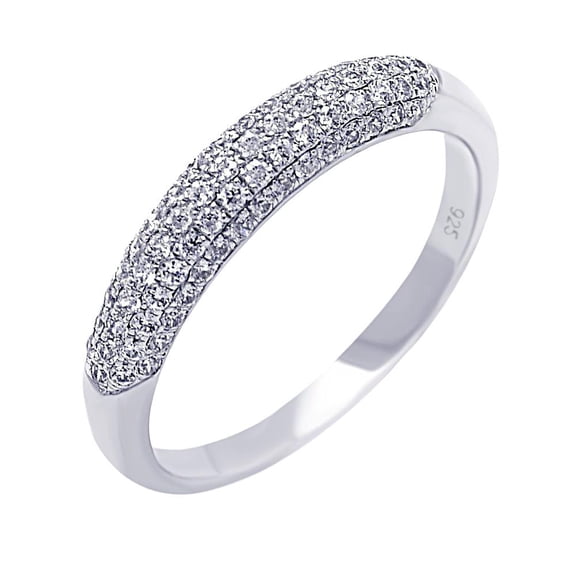 Sterling Silver 925 Rhodium Plated Micro Pave Fire Ring Band White CZ Jewelry Female Size 5