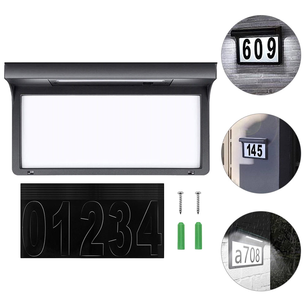 LEORX 1Set Solar Powered Address Number Plaque for Outside Black Rectangular Modern Style