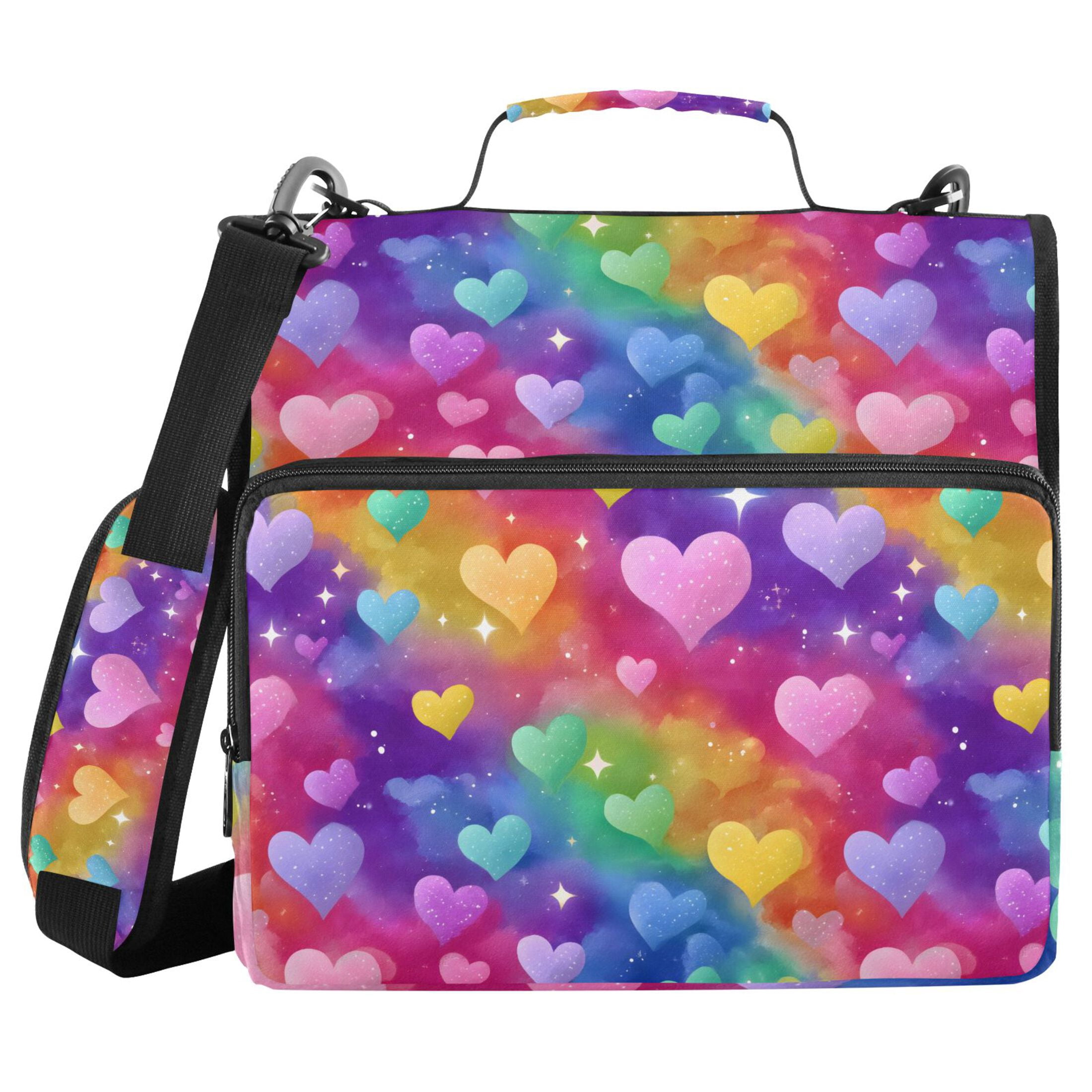 Zipper Binder Colorful Love Stars 1.5 Inch Binder Folder Bag with Shoulder Strap and Handle