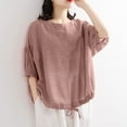 thumbnail image 2 of Uaswgudfs Women's Drawstring Hem Crew Neck T-Shirt: Short Sleeve Summer Top with Ultra-Soft Lightweight Casual Fabric Brown XL, 2 of 6