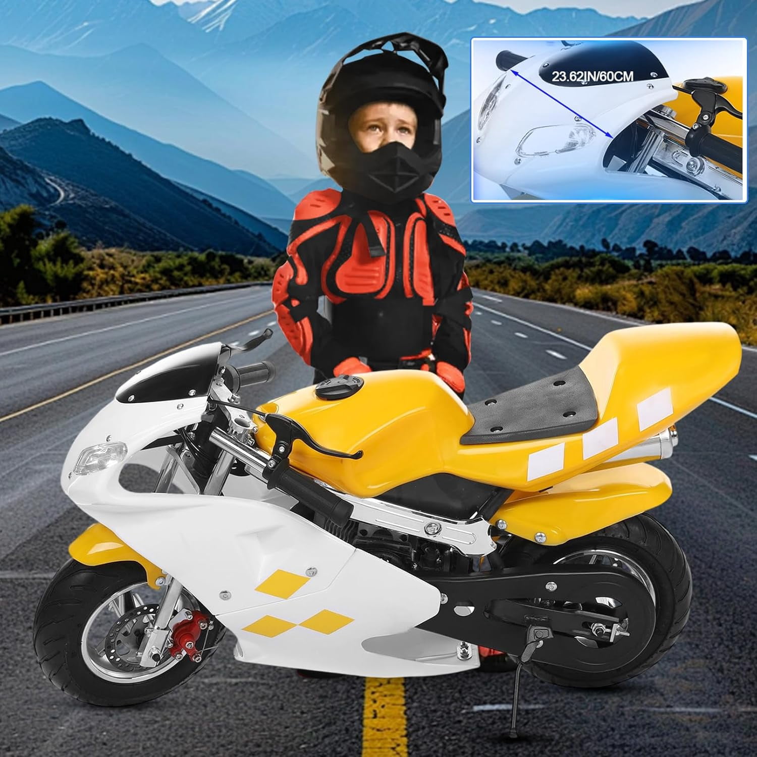 49CC 2-Stroke Kids Gas Motorcycle with 20MPH Speed, 11-Inch Pneumatic Tires & Dual Disc Brakes, 170lbs Capacity Mini Dirt Bike for Teens Over 13 Years Old.