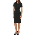 thumbnail image 4 of Vestido ajustado de mujer con cuello redondo, peplum y contraste de mangas cortas, ideal para el trabajo, color negro, 4 of 6