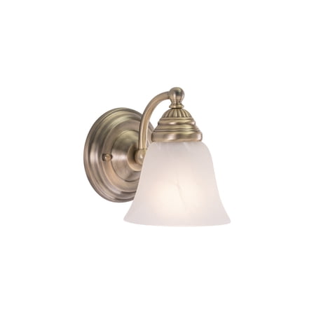 Brass Bathroom Wall Sconce - 1 Light Chic Fixture - Antique Finish & Alabaster Glass