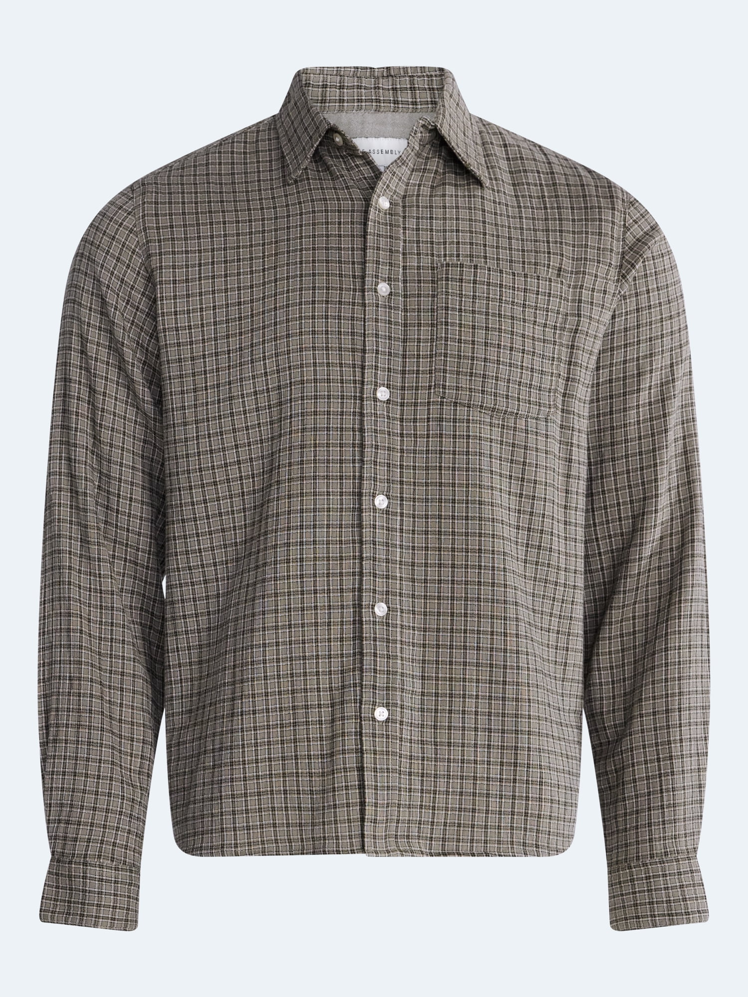 Free Assembly Men's Button Front Gauze Shirt with Long Sleeves, Sizes XS-3XL