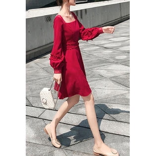 - Women Square Neck Solid Colored Mini Dress