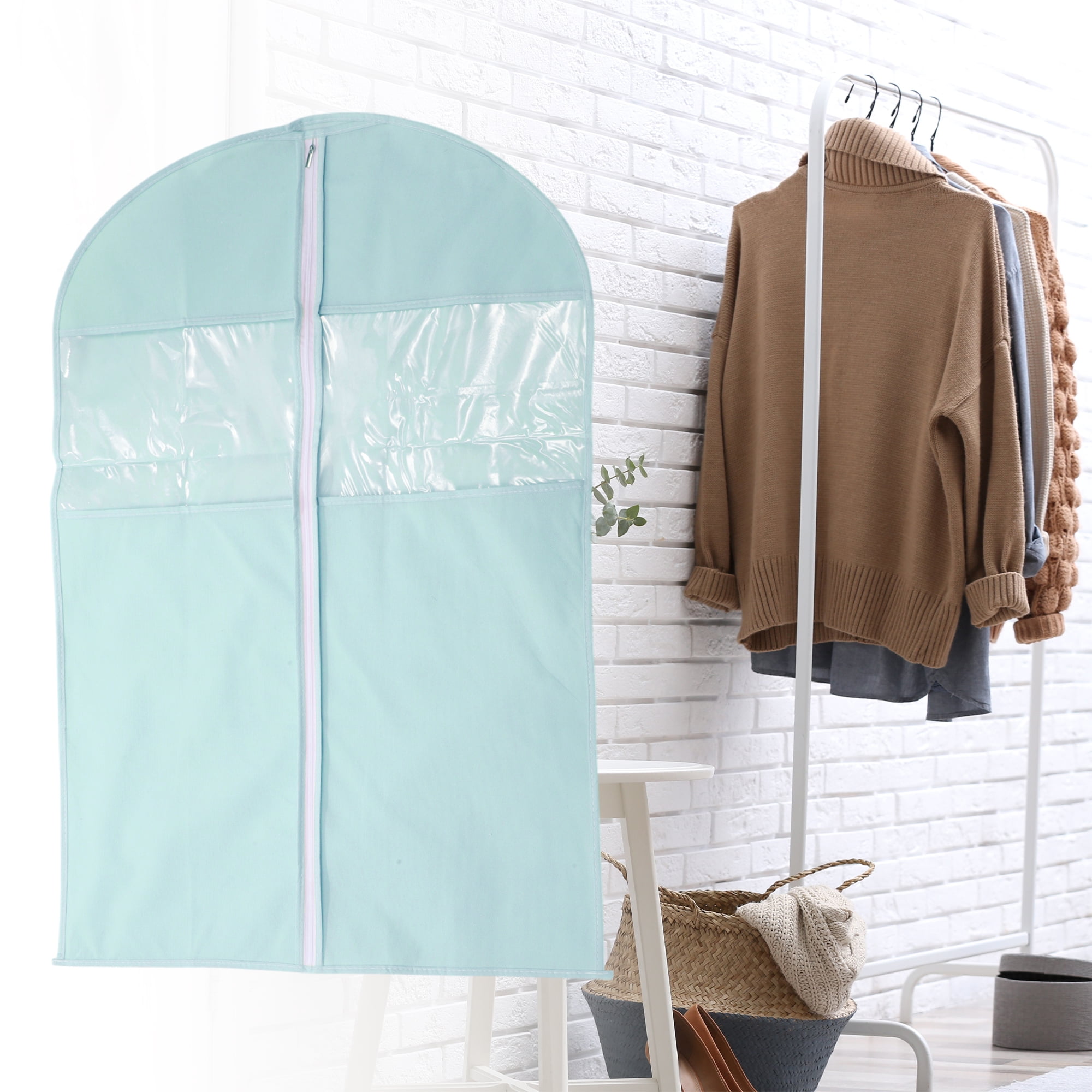 Unique Bargains 3 Pcs Dustproof Double Window Garment Bag Blue 35.43"x23.62"
