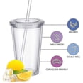 thumbnail image 4 of Double-layer Plastic Cup With A Lid And Straw, Insulated Coffee Cup, 500ml, Transparent, 4 of 4