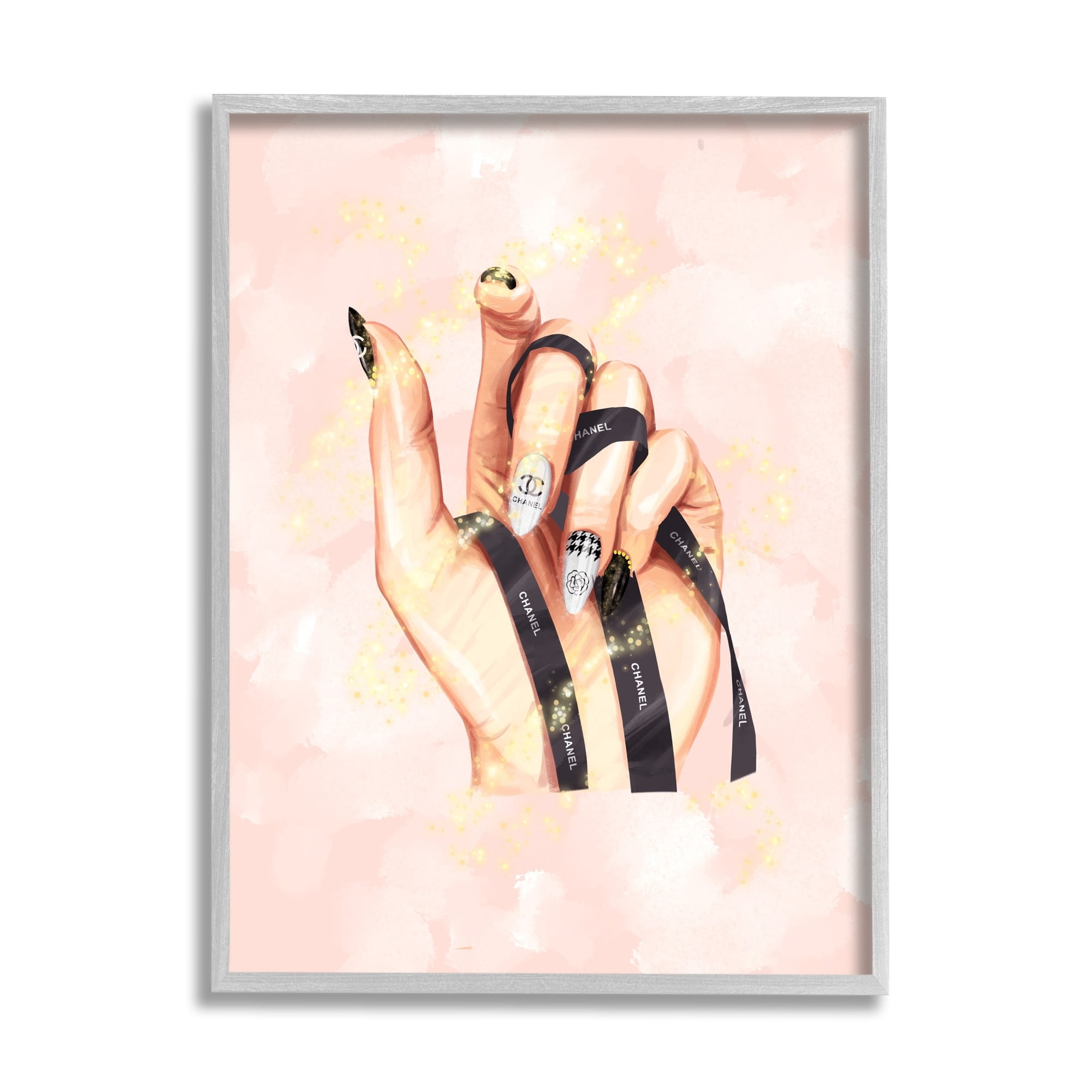 Stupell Industries Glam Nail Polish Hand Fashion Style Stars Framed Wall Art, 24 x 30, Design by Ziwei Li