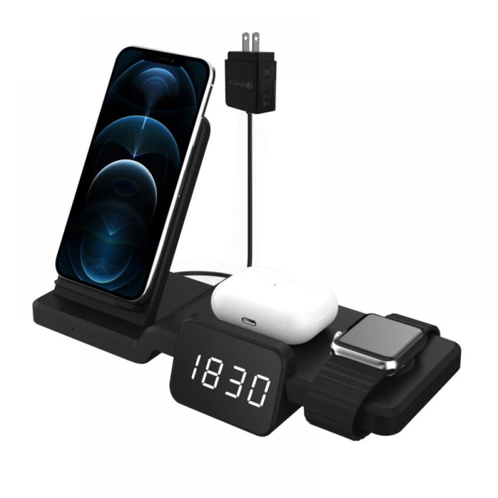 5 in 1 Wireless Charger Fast Dock Station with clock time display for iPhone AirPods 6 SE Wireless Charger Stand - Walmart.com