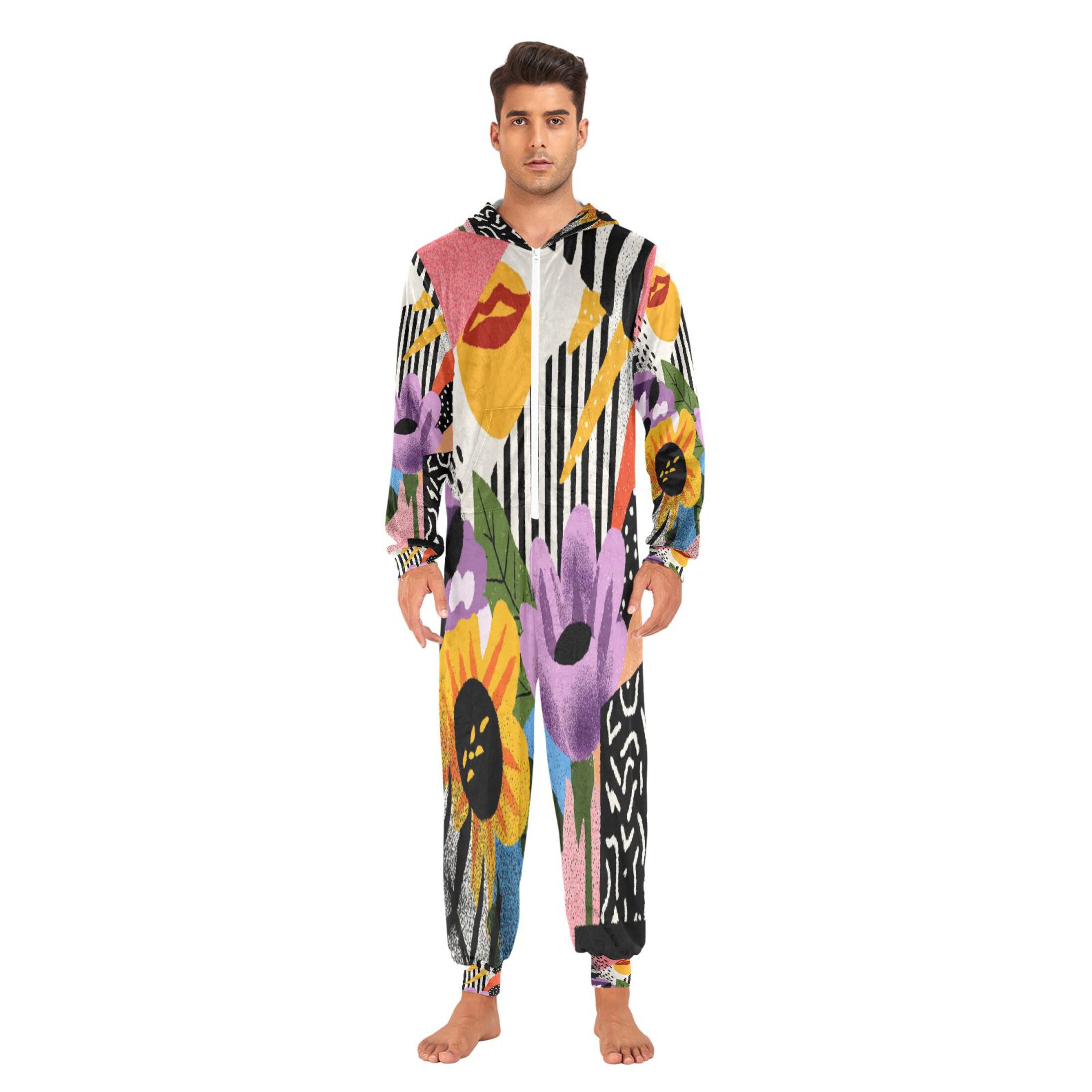 IAUYY Unisex Adult Onesie Pajamas Ultra-Soft Crystal-Soft Fabric, Halloween Adult Onesie Pajamas Adults,With a Zipper Plus Size Onesie Pajamas, Abstract Scene Depiction