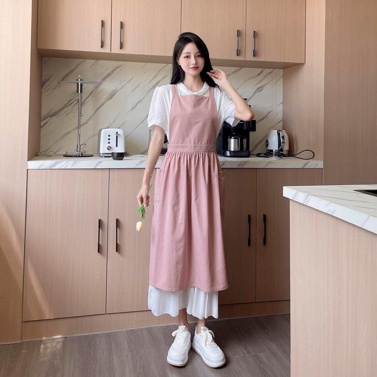 Pinafore Apron Dress，Japanese Cotton Linen Cross Back Apron for