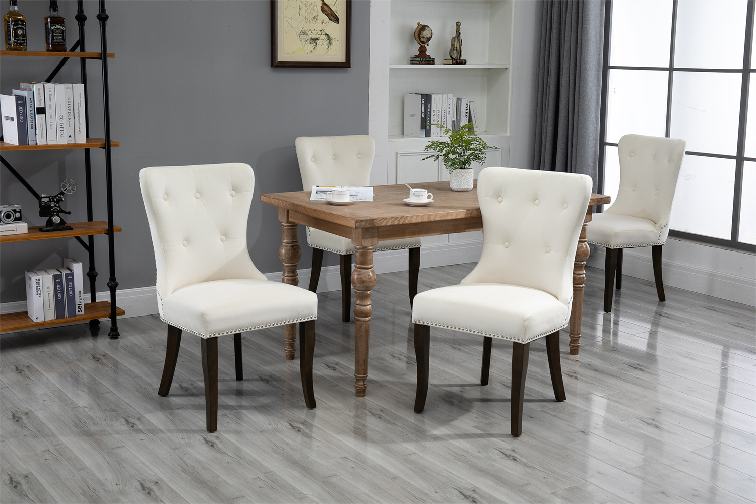 cream and silver dining chairs