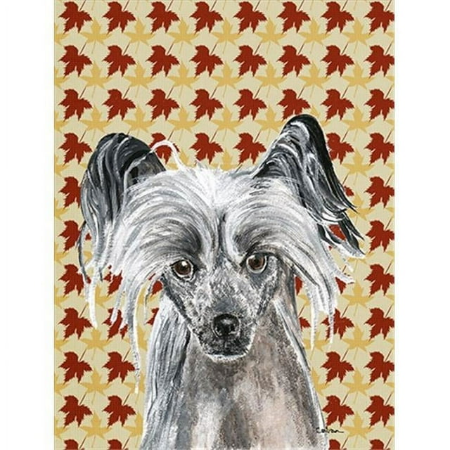 Carolines Treasures SC9550CHF Chinese Crested Fall Leaves Flag Canvas House Size
