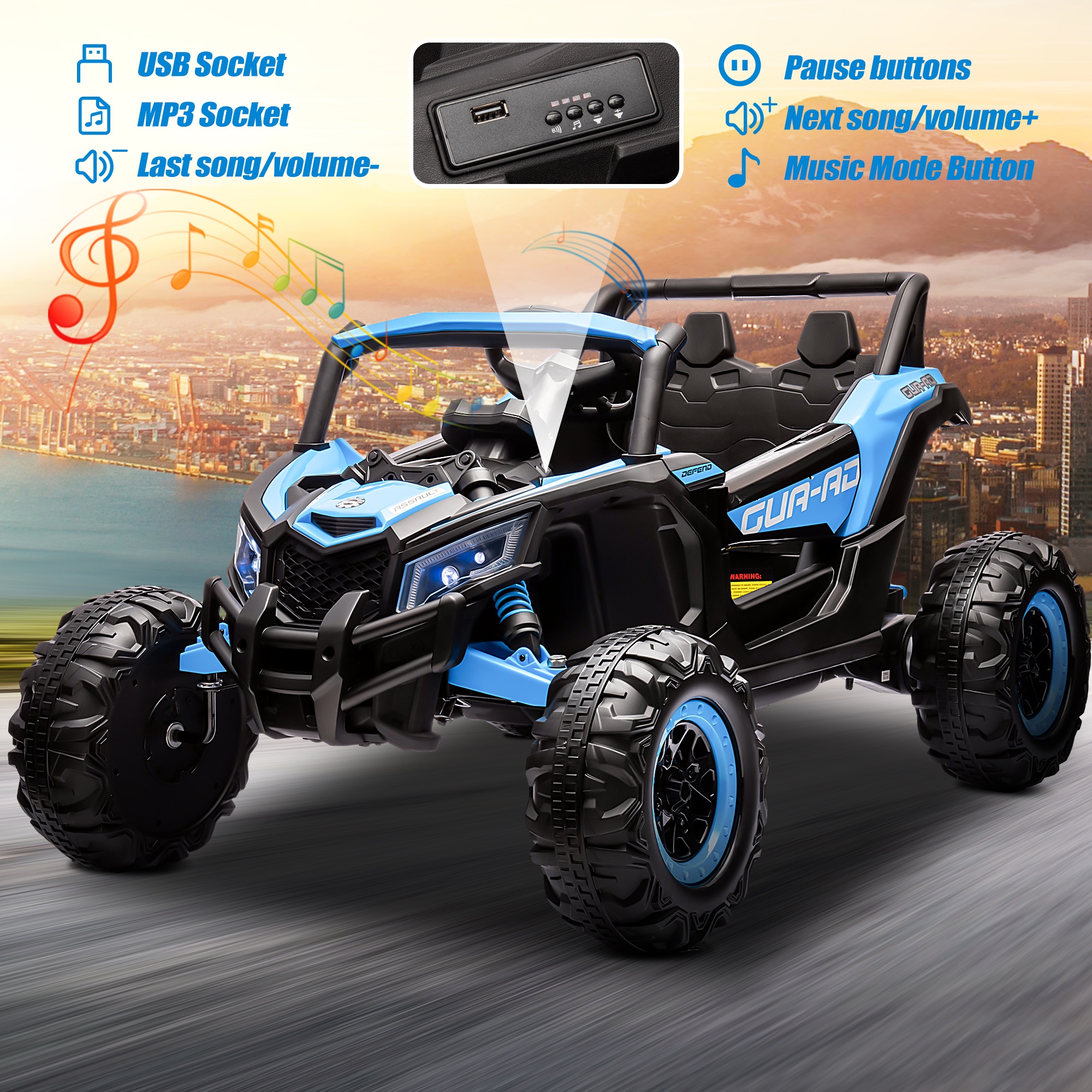iRerts 24V Powered Ride on Car UTV, Kids Ride on Toys with Remote Control, Bluetooth, Music, 4 Wheels Suspension, LED Light, Kids Cars 4 Wheeler Electric Vehicles for Boys Girls Ages 3-5 Gifts, Black