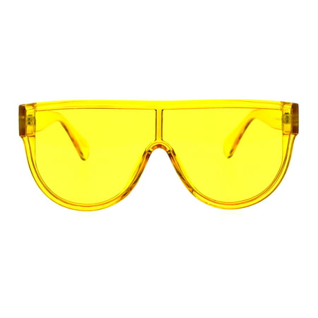 Womens Flat Top Shield Racer Mob Plastic Oversize Sunglasses Yellow