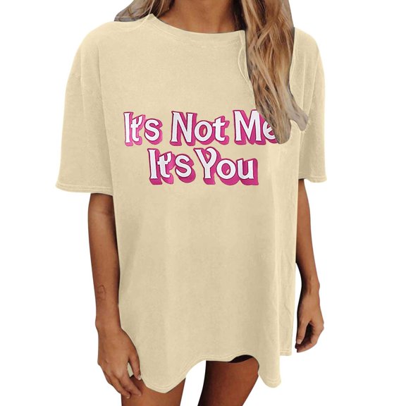 Short Sleeve Womens T Shirts Letter Print Y2K Tee Crew Neck Fashion Casual Tops 2026