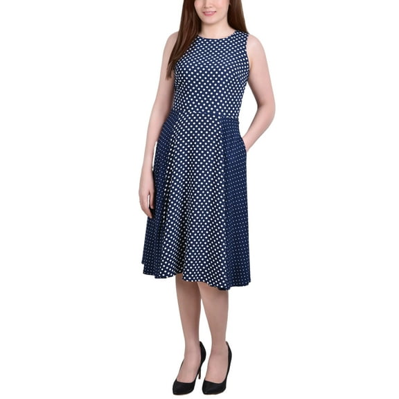 Petite Sleeveless Dotted Dress Navy/White PM