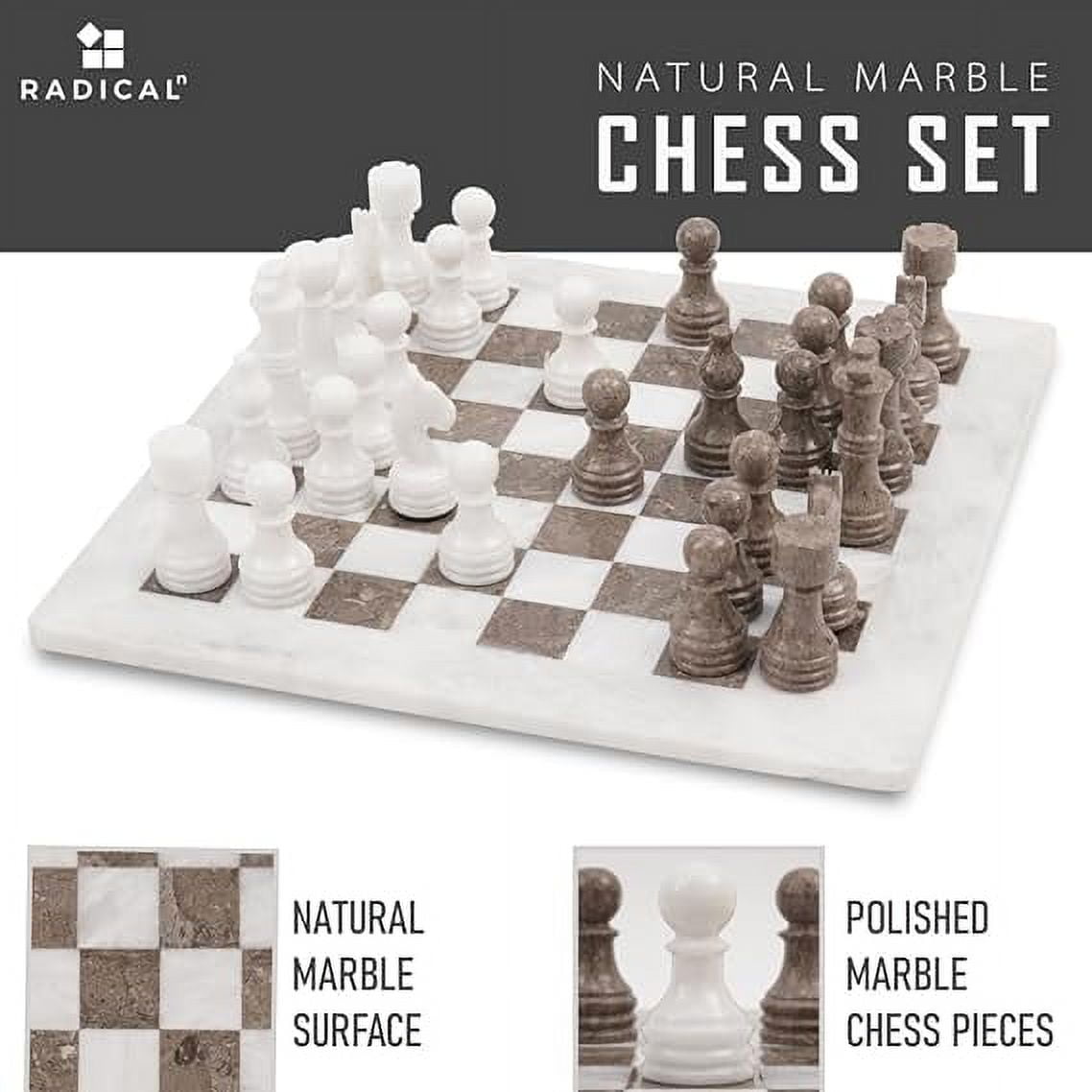 Radicaln Marble Chess Set 15 Inches White and Black Handmade Chess Board  Game for Adults - Best Travel Chess Set 2 Player Games - 1 Chess Board & 32