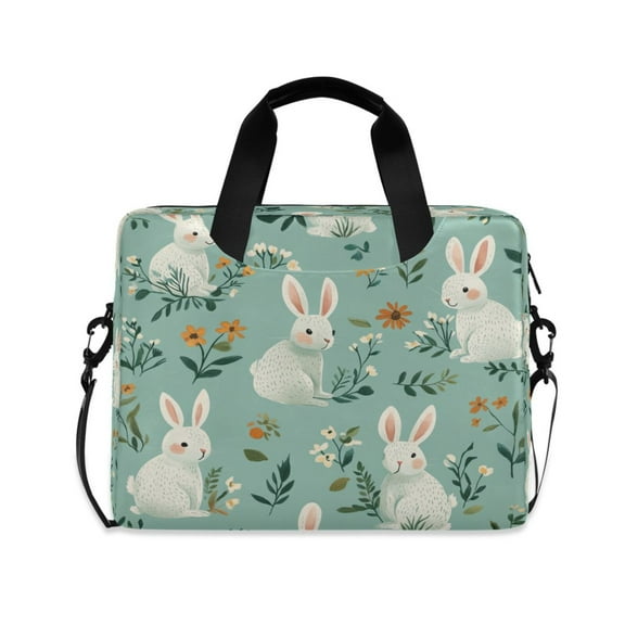 16inch Laptop Briefcase, Business Laptop Bag with Detachable Strap & Padded Compartment, Water-Resistant Polyester,Green Bunnies