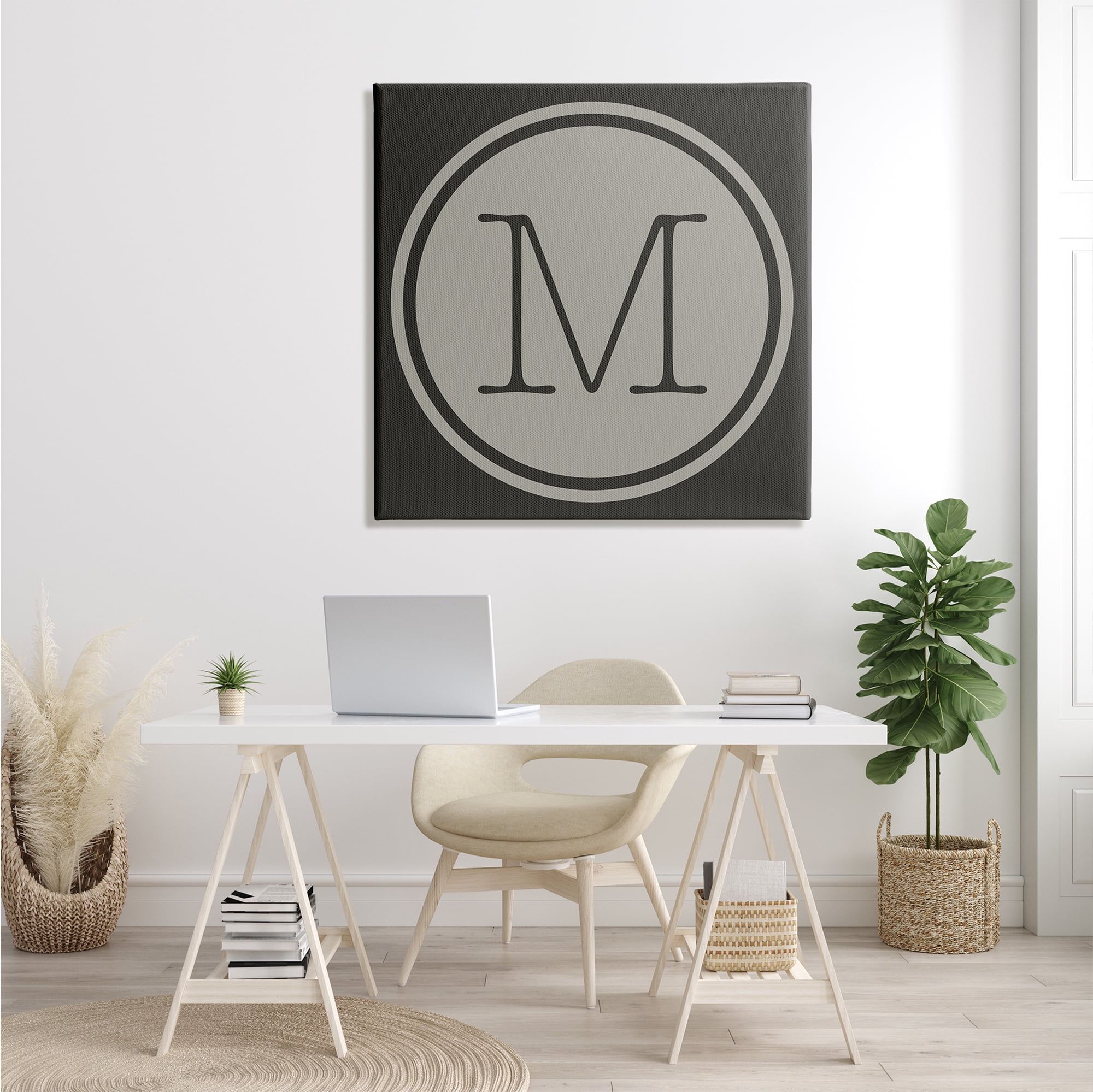 Stupell Industries Modern J Initial Round Elevator Key Shape Typography Painting Gallery Wrapped Canvas Print Wall Art, 36 x 36