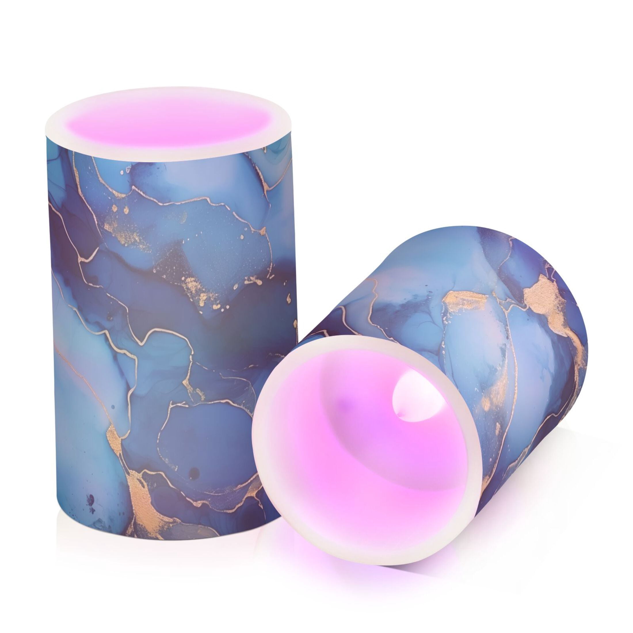 Sapphire Blue White Marble Flameless Candles with Remote Timer LED Battery Operated Flickering Candle Light for Festival Wedding Home Party