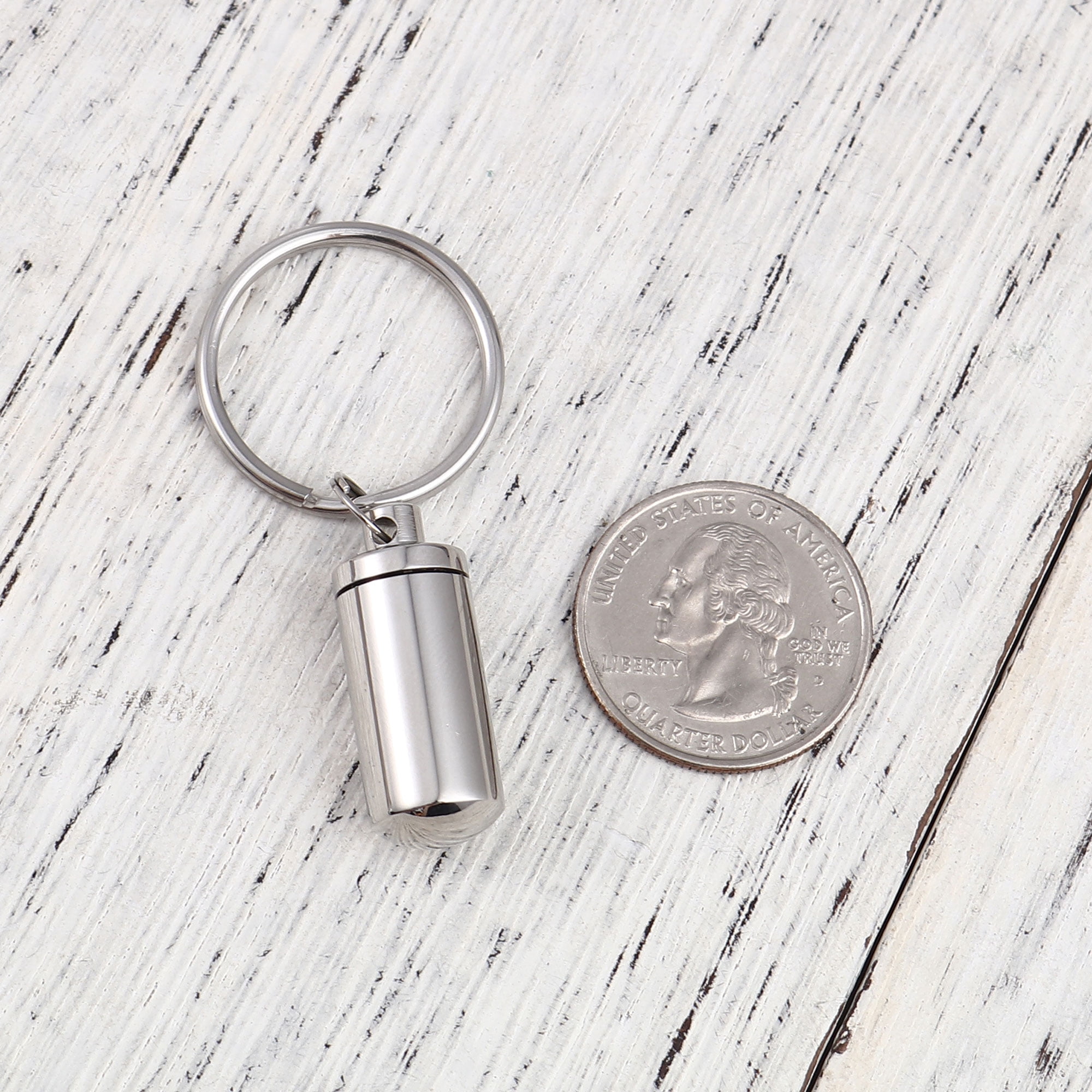 Silver Stainless Steel Small Cylinder Cremation Urn Waterproof Ashes Holder Pendant Keychain Memorial Keepsake Ashes Container Key Ring with Free Funnel Kit and Velvet Jewelry Box