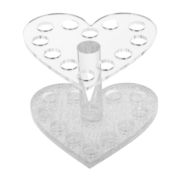 Soporte para bolígrafos de uñas en forma de corazón (1 unidad) para herramientas de manicura, pinceles de gel UV y esmalte de uñas (plateado transparente)
