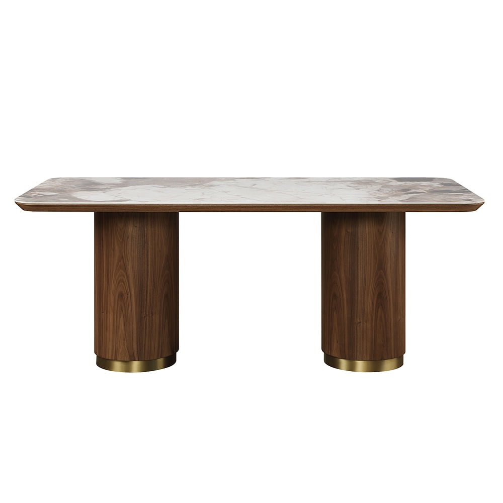 ACME Willene Contemporary Wood Dining Table with Ceramic Top in Walnut