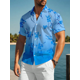 thumbnail image 3 of Camisas hawaianas para hombre, camisa de manga corta con botones y estampado floral con corte floral irregular para uso informal y vacaciones en verano, 3 of 4